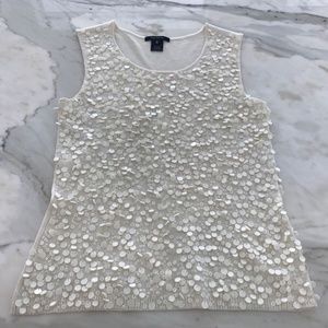 PINK TARTAN IVORY EMBELLISHED SEQUIN KNIT TOP SIZE XS
